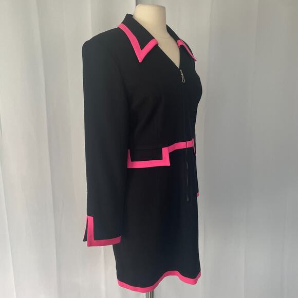Vintage Dress Size 12 Black Pink Mod Retro 100% Wool Long Sleeve Office Minimal - Picture 5 of 16